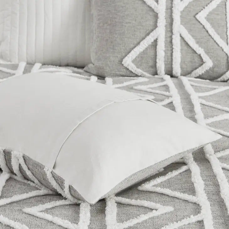 Chambray Tufted Comforter/Duvet Cover Mini Set, Grey