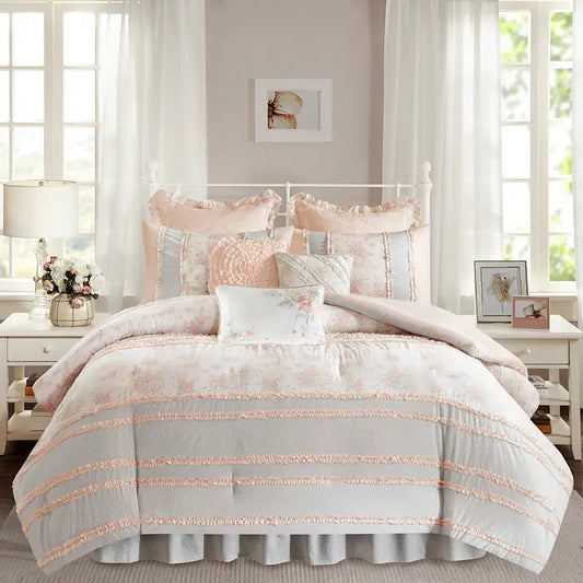 Pink Floral Cottage Comforter Set