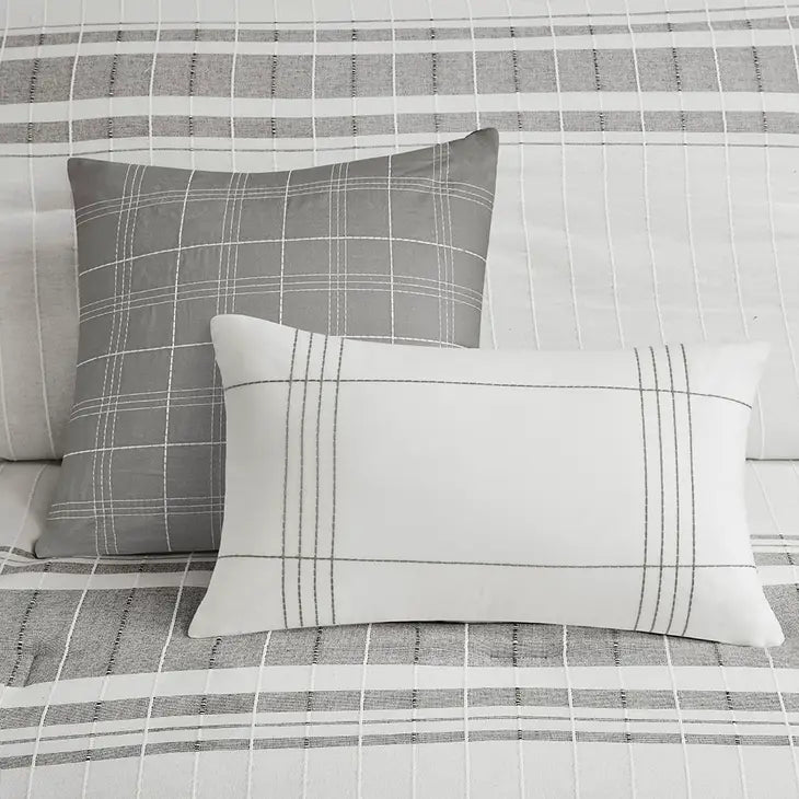 Modern Farmhouse Comforter/Duvet Cover Set, White Grey