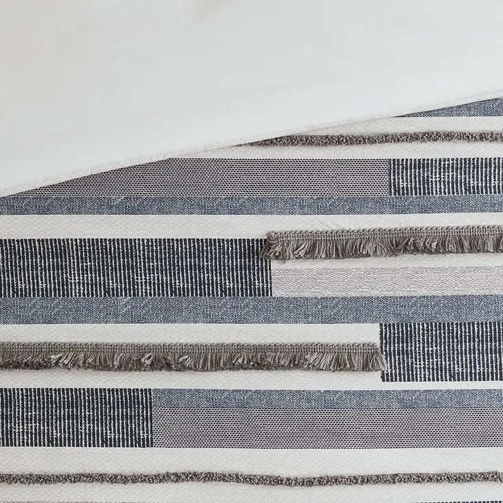 Cotton Percale Fringed Comforter/Duvet Cover Set, Navy